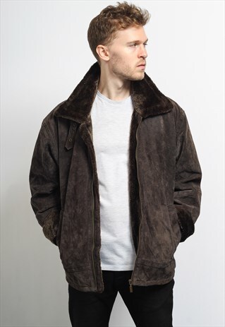 VINTAGE SUEDE AVIATOR FLEECE JACKET