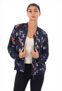 Floral Print Bomber Jacket in navy blue