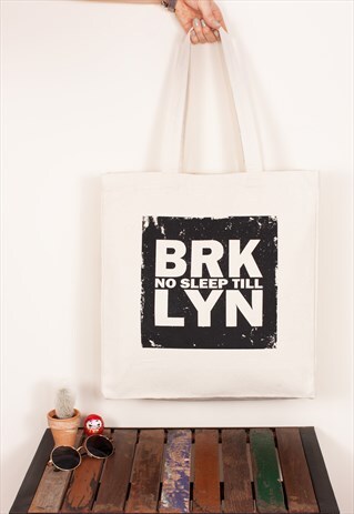 NO SLEEP TILL BROOKLYN TOTE COTTON CANVAS BAG RETRO PRINTED