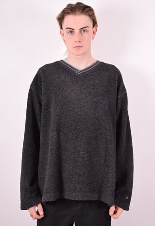 TOMMY HILFIGER MENS VINTAGE FLEECE JUMPER XL GREY 90S