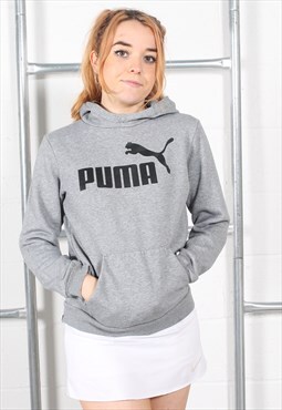 Vintage Puma Hoodie in Grey Pullover Sports Jumper Small