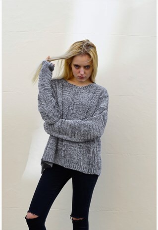 CHENILLE KNITTED BLUE JUMPER SWEATER