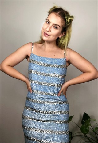 90S BABY BLUE SEQUINED DRESS