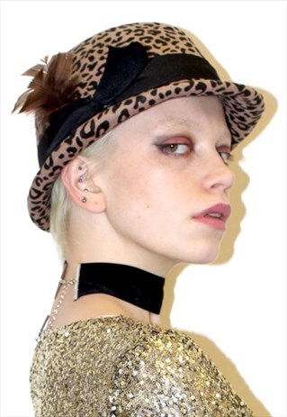 VINTAGE 80S LEOPARD PRINT WOOL HAT QUIRKY ALTERNATIVE RETRO