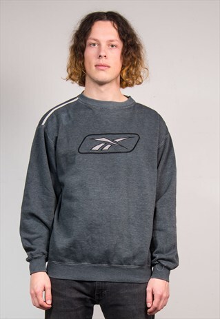 VINTAGE 90'S REEBOK DARK GREY SWEATSHIRT JUMPER