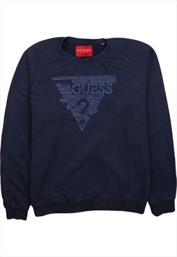 Vintage 90's Guess Sweatshirt Spellout Crew Neck Navy Blue