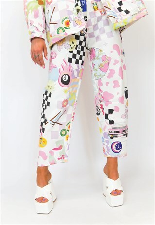JUNGLECLUB WIDE LEG JEANS IN ALL OVER PRINT