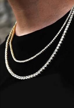 5mm 20" Diamond Iced Out Curb Necklace Chain - Gold
