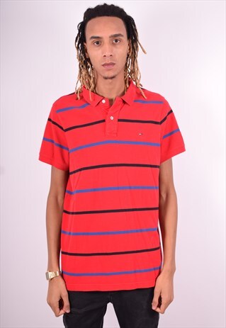 TOMMY HILFIGER MENS VINTAGE POLO SHIRT MEDIUM RED 90'S