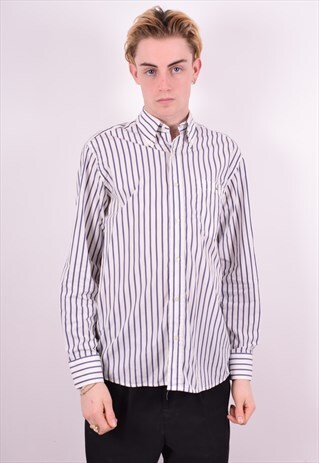 LACOSTE MENS VINTAGE SHIRT MEDIUM WHITE STRIPES 90'S