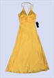 Lemon Yellow Satin Prom Halter Neck Evening Maxi Dress