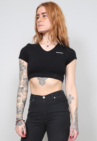 VINTAGE 90'S REEBOK BLACK SLIM-FIT CROPPED T-SHIRT