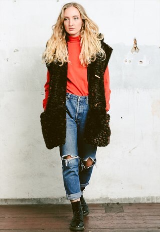 VINTAGE 80S FAUX FUR LONG GILET