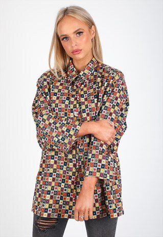 VINTAGE UNBRANDED LONG SLEEVE PATTERN SHIRT S133