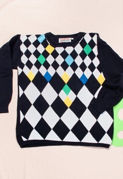 Vintage Clown Jumper 90s Sweater in Black White Cotton