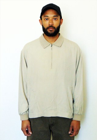 90S MINIMALIST LUXURY ZIP PLACKET SILK PULLOVER JACKET LARGE