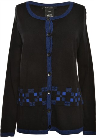 BEYOND RETRO VINTAGE BUTTON THROUGH BLACK CARDIGAN - M