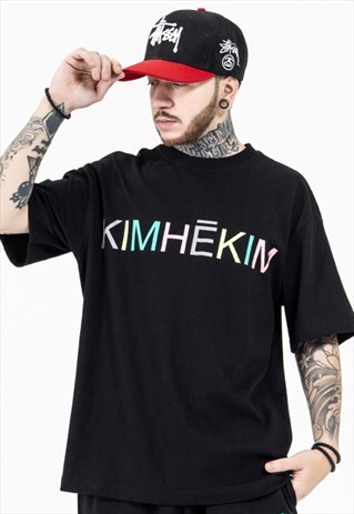 KALODIS VINTAGE COLOR LETTER PRINT LOOSE T-SHIRT