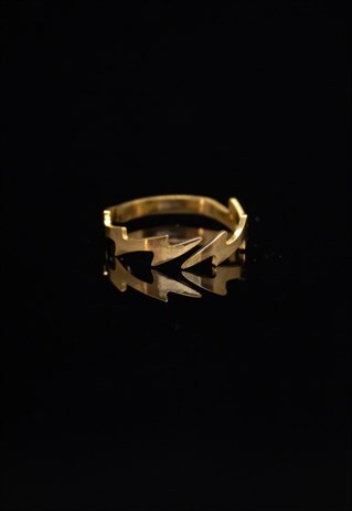 GOLD LIGHTNING BOLT RING FULLY ADJUSTABLE MENS RING JEWELR