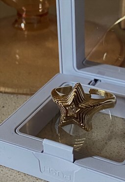 Clear Star Gem Stone Gold Plated Chunky Star Ring