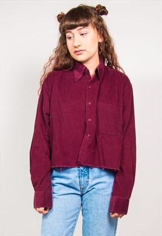 VINTAGE 90'S MAROON CORD CROPPED SHIRT
