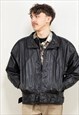 Vintage 80's Men Leather Bomber Jacket in Black