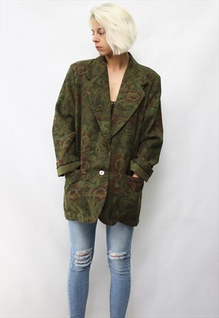 VINTAGE 80' UNIQUE BEAUTIFUL DARK GREEN FLOWER JACKET