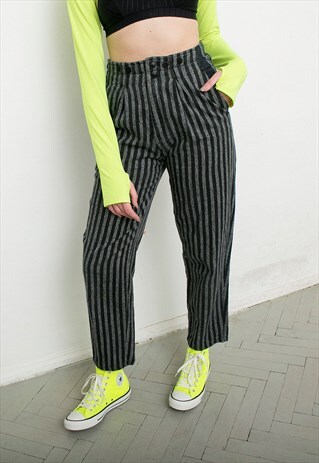 VINTAGE VERTICAL STRIPED COTTON TROUSERS STRAIGHT LEG PANTS