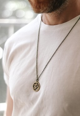 Big Om circle necklace for men bronze chain yoga jewelry