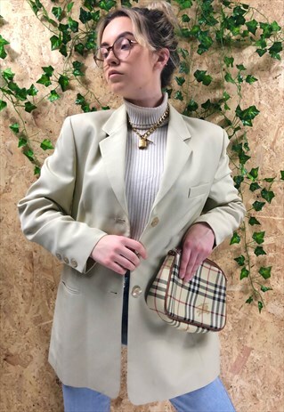 VINTAGE 1990S BEIGE LONGLINE BLAZER JACKET