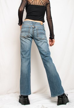 Vintage Flare Jeans Y2K Low Rise Bootcut Denim Pants in Blue