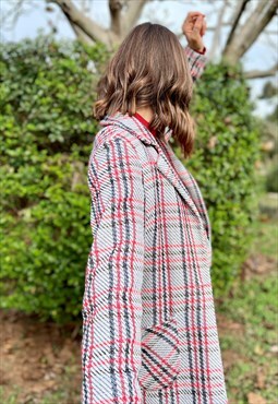 80s vintage knit red and blue plaid blazer
