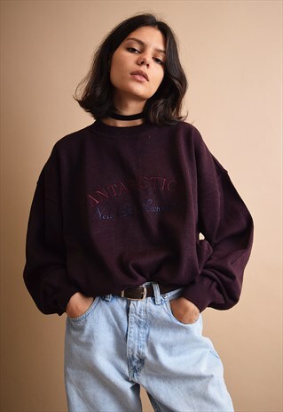 90'S RETRO EMBROIDERED ANTARCTICA KNITTED JUMPER TOP