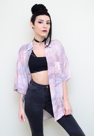 VINTAGE 90'S DREAMY PINK PATTERNED OVERSIZED SHIRT