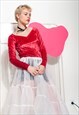 Vintage Velvet Top 90s Long Sleeve Top in Red