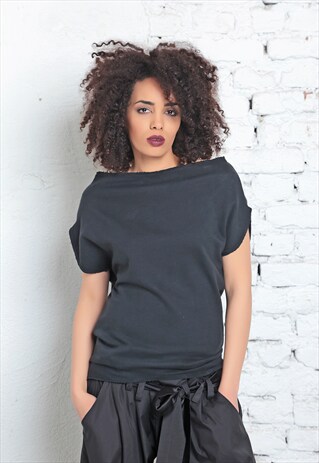 BLACK BLOUSE, WOMENS TOP, BLACK TEE, SUMMER TOP,
