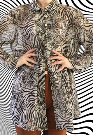 VINTAGE BLOUSE TIGER PRINT M B101