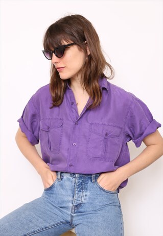 VINTAGE 90S PURPLE SILK OVERSIZED BLOUSE SHIRT