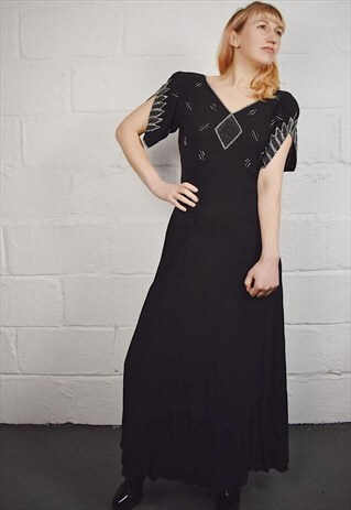 TRUE VINTAGE EVENING DRESS BEADED 20S 30S