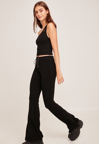 SUBDUED BLACK LACE-UP FLARED TROUSERS
