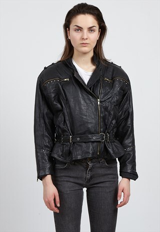 VINTAGE BLACK LEATHER BIKER JACKET