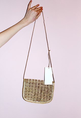 VINTAGE 80S GOLD SHOULDER METALLIC HAND BAG CLUTCH SHOULDER