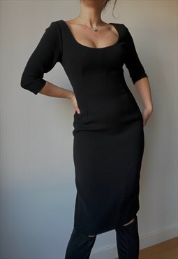 Vintage Black Midi Wool Dolce Dress