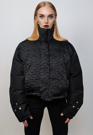 Cropped bomber jacket raised neck puffer quilted fancy coat