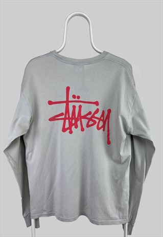 Stussy Classic Long Sleeve Script T-Shirt in Grey