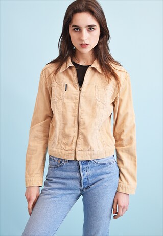 90'S RETRO NEUTRAL CORDUROY TEEN CROP JACKET TOP
