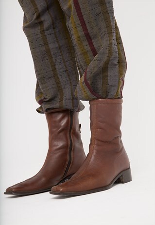 VINTAGE BROWN POINTY LEATHER BOOTS