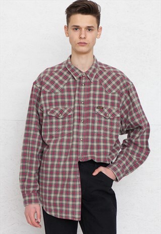 VINTAGE PINK YELLOW WRANGLER LONG SLEEVE CHECKERED SHIRT