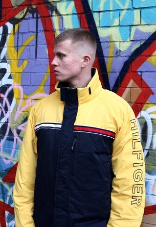 YELLOW AND NAVY TOMMY HILFIGER PUFFER JACKET