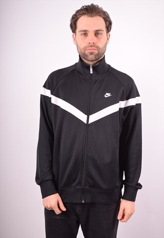 NIKE MENS VINTAGE TRACKSUIT TOP JACKET XL BLACK 90S